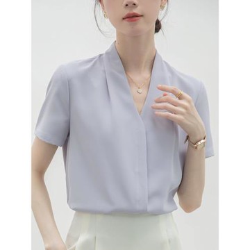 法式V領職業通勤短袖襯衫上衣女夏季新款高級感洋氣時尚別致小衫