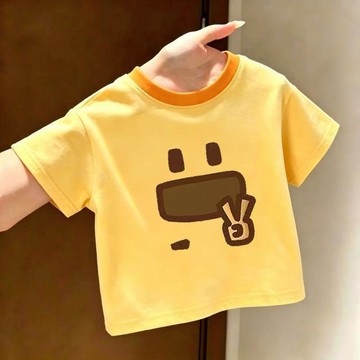Healthy baby 夏季上新男女童新款寬鬆短袖韓版百搭圖案印花上衣ins圓領T恤 女童短袖 儿童短袖 短袖