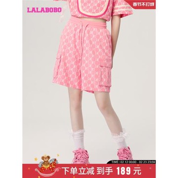 【設計師潮牌】LALABOBO2024夏新款復古老花寬松運動休閑闊腿短褲