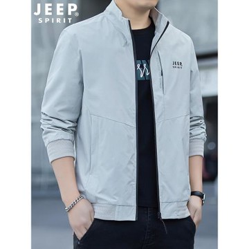 吉普JEEP夾克男士外套春秋季新款純色立領茄克衫中青年簡約上衣