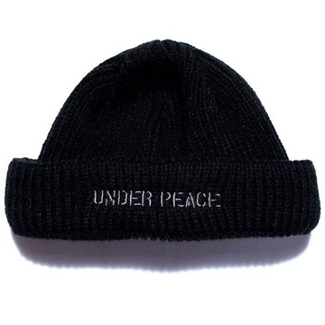 UNDER PEACE - 21AW TAG / WATCH BEANIE LOW 電繡文字 短毛帽 (黑色)