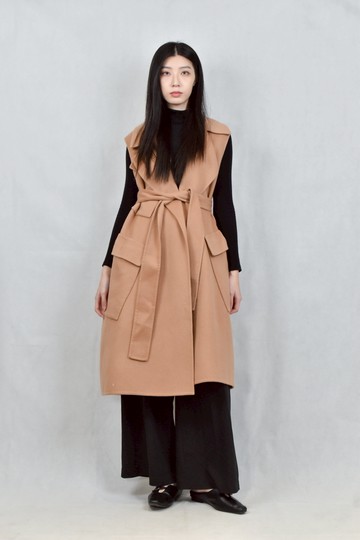 (L) burberry粉色長版背心綁帶外套