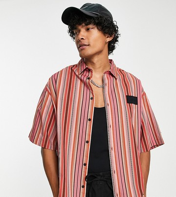 COLLUSION boxy revere short sleeve shirt in Y2K stripe-Multi