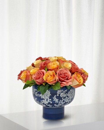 Rose 11.5" Faux Bouquet in Porcelain Bowl