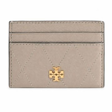 TORY BURCH CHARLIE 荔枝紋皮革菱格絎縫卡片夾(柔霧米灰)