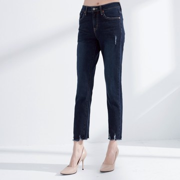 【ERSS】女裝 牛仔褲女 九分褲  緊身褲 彈力褲 顯瘦 刷破 深藍 【完美曲線】【S37036】