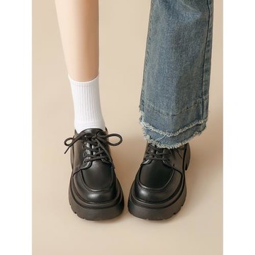 黑色小皮鞋女2024新款夏季厚底英倫風法式配裙子單鞋百搭樂福鞋爆