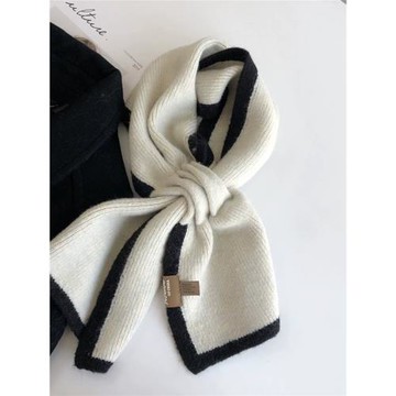 韓版氣質交叉款保暖圍脖拼色圍巾女士秋冬季新款毛線針織洋氣時尚