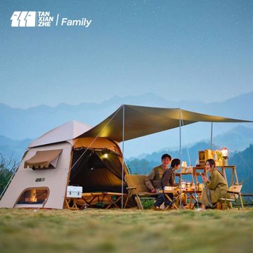 探險者帳篷戶外便攜式折疊野營黑膠加厚防雨露營野餐天幕一體裝備