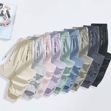 【臺北出貨】夏季新款情侶款冰絲褲男彈力運動褲男休閑褲男百搭休閑寬松防紫外線輕薄透氣闊腿褲男