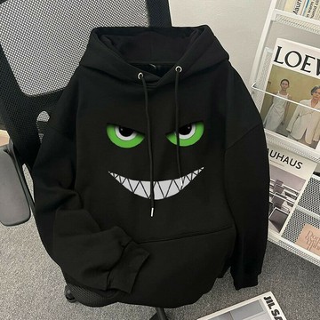 秋冬刷毛帽T 上衣 帽T 衛衣  連帽衛衣 噁魔印花情侶裝秋冬高街寬鬆刷毛加厚連帽衛衣 秋冬裝帽T 衛衣