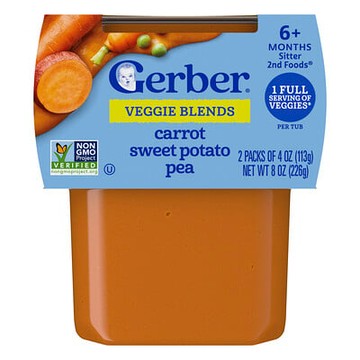 Gerber, 嬰幼兒天然食品，蔬菜粉，2 階段輔食®，胡蘿卜甘薯豌豆，2 包，每包 4 盎司（113 克）