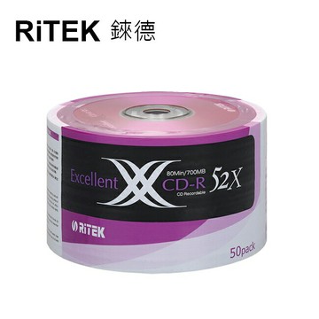 EF【RiTEK錸德】 52X    CD-R  裸裝  700M   X版    50片/組【APP滿額下單4%點數(單一帳號最高1500點)】6/30止
