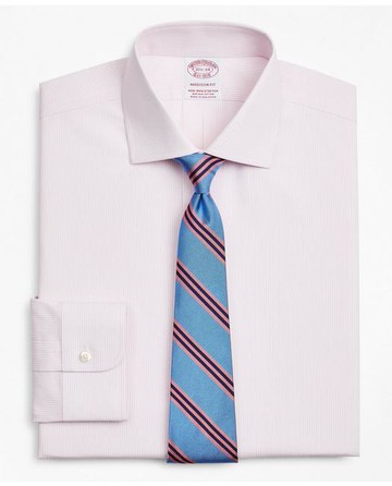 Brooks Brothers Men's Stretch Madison Relaxed-Fit Dress Shirt, Non-Iron Poplin English Collar Fine Stripe | Pink | Size 15 32