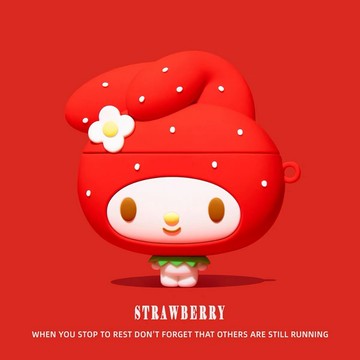 紅色 草莓 紅樂兔 矽膠 適用於AirPods Pro3 保護殼 1/2/3/4代耳機殼 Pro2 保護套 軟殼 防摔殼
