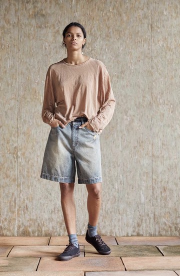 復古文青 純棉短褲 水洗直筒褲 休閒牛仔褲