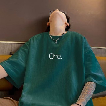 夏季新款情侣五分圆领半袖男港风落肩嘻哈休闲百搭短袖