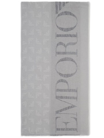 Emporio Armani - logo-jacquard frayed scarf - women - Acrylic/Modal/Viscose - One Size - Grey