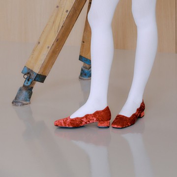 Ella 鏡面波浪天鵝絨高跟鞋 紅色