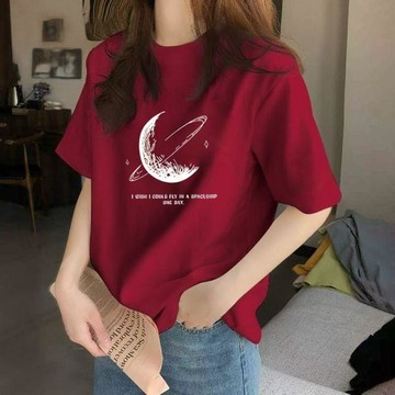 【台灣现貨】夏天短袖 純棉上衣 女生短袖 夏季上衣 圓領T恤 印花短袖 韓系上衣 ins風 休閒上衣 百搭T恤 純棉T恤