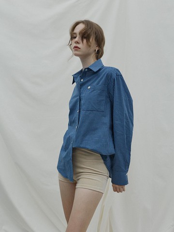 Gentle check shirt_blue