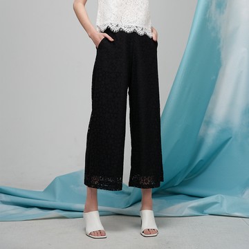 CLL巧玲瓏 黑色蕾絲雕花雙層寬褲 2471110