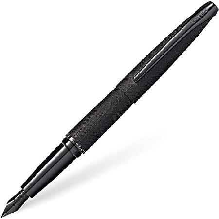 Cross ATX Brushed Black PVD Fountain Pen with Etched Diamond Pattern and Stainless Steel Medium Nib plated with Polished Black PVD