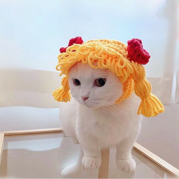 寵物頭套 變裝頭套 寵物搞怪頭套 辮子頭套 貓 中小型犬