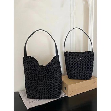 高級感尼龍布編織水桶包鏤空單肩托特包2024新款大容量通勤腋下包