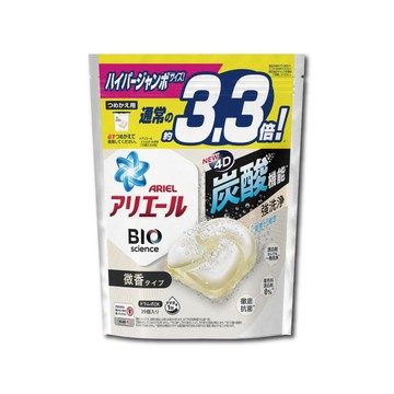 P&G 日本 Ariel-4D炭酸機能活性去污強洗淨洗衣凝膠球-白袋微香型39顆/袋(洗衣機槽防霉洗衣膠囊洗衣球)