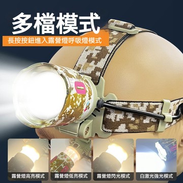 戶外新款變多功能贈送3顆18650電池變焦遠射白雷射+COB强光維修工作燈夜釣露營LED頭燈