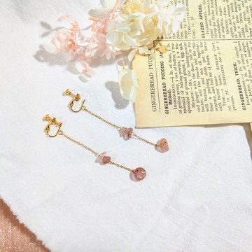 【訂製】草莓晶垂墜耳環B款|耳夾|耳勾|一對