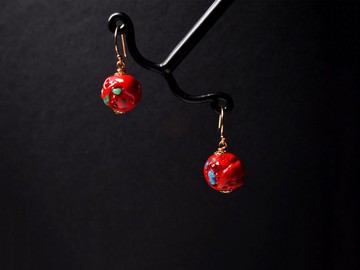 彩點紅-60年代穆拉諾琉璃珠耳環 - 蘇咪珠兒SJE015