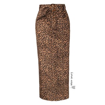 2025秋季新款女裝裙子 豹紋高腰中長款百搭開叉半身裙 收腰直筒裙