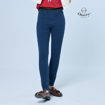OUWEY歐薇 四向彈針織牛仔九分緊身褲(深藍；S-L)