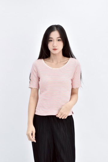 (S) kumikyoku棉質條紋紅色短袖上衣