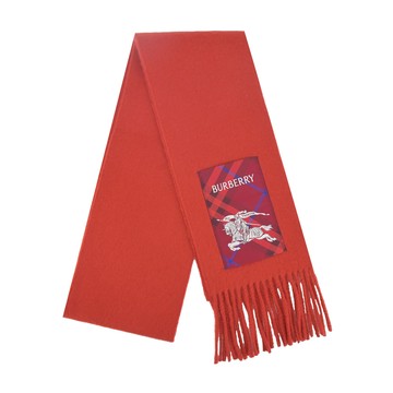 BURBERRYB 戰馬格紋標籤羊絨圍巾(紅色)