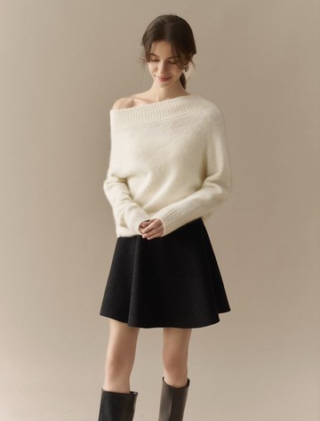 法式復古 / 一字領優雅針織毛衣 / 特種狐狸絨羊毛