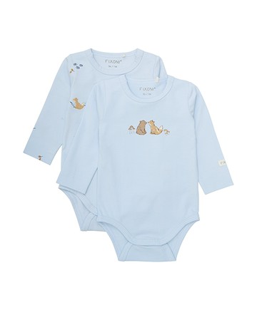 棕熊藍色長袖包屁衣2件組86cm