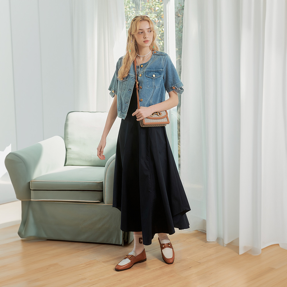 OUWEY歐薇 經典小香短袖牛仔外套(藍色；S-L)