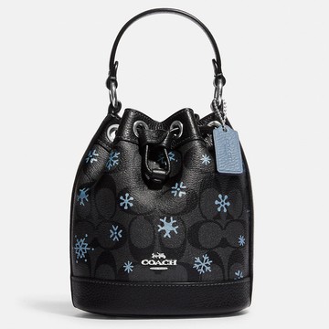 COACH 經典老花迷你水桶包 手提包 雪花印花防刮PVC拼接皮革 肩背包 斜背包 抽繩水桶包 CE587 黑色(現貨)▶指定Outlet商品5折起☆現貨【送禮首選★APP下單點數4倍送】