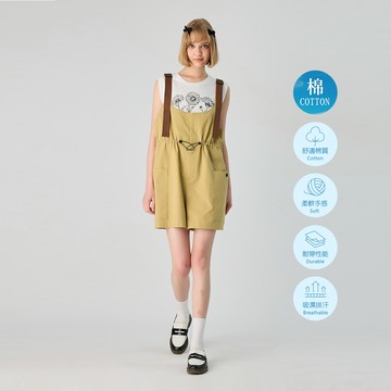 OUWEY歐薇 活力工裝感口袋吊帶短褲(黃色；XS-M)