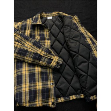 復古黃色格子棉服男款冬季薄棉男生冬天外套男冬超好看襯衫棉衣潮