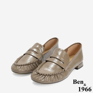 Ben&1966高級牛油皮抓皺圓頭樂福鞋-卡其(246242)