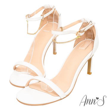 Ann’S升級小羊皮2.0-不踩雷美腿製造機一字帶涼鞋-細帶8公分高跟-白