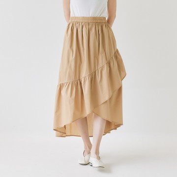 交叉裙襬蛋糕裙 卡其F