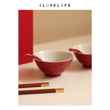 結婚餐具禮盒碗筷一對紅色新婚禮物敬茶改口婚慶用品陪嫁物品大全