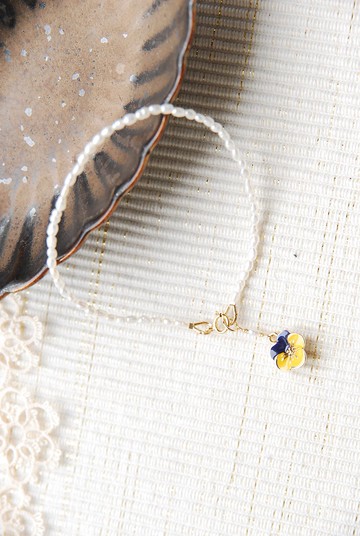 三色堇和超細珍珠手鍊 14kgf