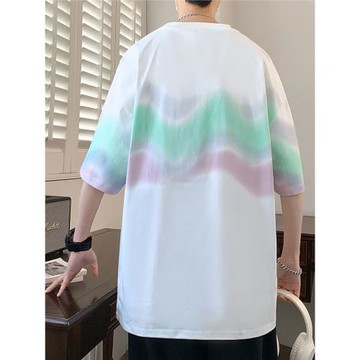 青少年撞色潮牌短袖T恤男士2025夏季冰絲新款寬松半袖t男裝體恤衫