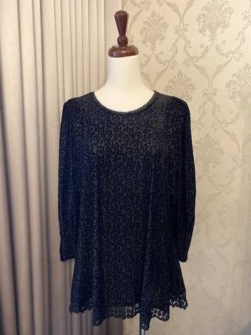 全黑蕾絲絨面古著上衣韓國製